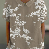 Blusa de mujer - Estampado floral - Corte holgado - Mangas cortas - Cuello clásico