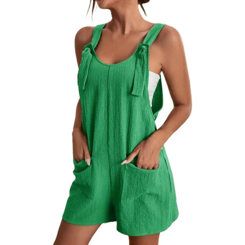 Mono corto para mujer - Tejido ligero - Tirantes ajustables - Bolsillos prácticos - Cuello redondo