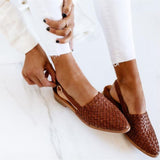 Sandalias de Mujer – Piel Trenzada – Punta Cerrada – Suela Plana – Elegancia Artesanal