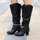 Botas altas para mujer - Piel elegante - Tacón de bloque cómodo - Detalles con tachuelas a la moda