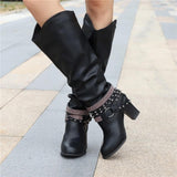 Botas altas para mujer - Piel elegante - Tacón de bloque cómodo - Detalles con tachuelas a la moda
