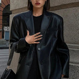 Chaqueta blazer de cuero PU negro