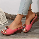 Sandalias de cuña para mujer - Punta abierta - Apliques florales - Comodidad estable y elegante
