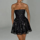 Vestido corto de mujer - Sin tirantes - Acampanado y brillante - Elegante para la noche