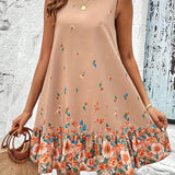 Vestido informal para mujer - Sin mangas - Corte holgado - Estampado floral - Cuello redondo