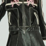 Chaqueta de motociclista de piel sintética con lazo decorativo