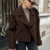 Chaqueta cruzada marrón de mezcla de lana