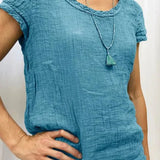 Camiseta de mujer – Corte holgado – Textura arrugada – Tejido transpirable – Mangas cortas
