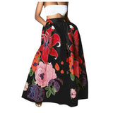 Falda larga para mujer - Corte en A - Cintura alta - Elegante estampado floral
