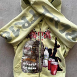 Sudadera informal con capucha extragrande con estampado de grafiti y cierre de cremallera.