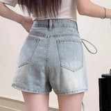 Falda pantalón vaquera de cintura alta, corte en A, minifalda ajustada
