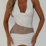 Minivestido sexy de malla con espalda descubierta, tirantes y lazo.