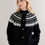 Cárdigan de punto retro Fair Isle con cuello redondo y bloques geométricos.