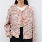 Chaqueta de mezcla de tweed con cuello redondo