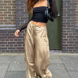 Pantalones cargo holgados de paracaídas de verano con cordón