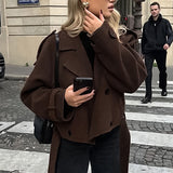 Chaqueta cruzada marrón de mezcla de lana