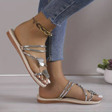 Sandalias de Mujer - Múltiples Tiras con Detalles de Corazón - Comodidad Plana y Elegante