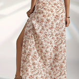 Falda maxi floral de cintura alta con abertura