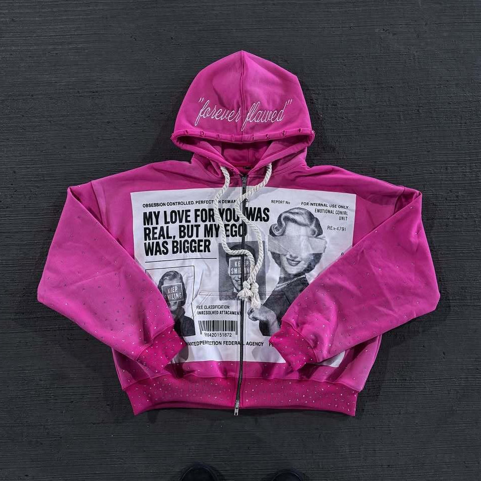 Sudadera con capucha urbana con bloques de color y diamantes de imitación
