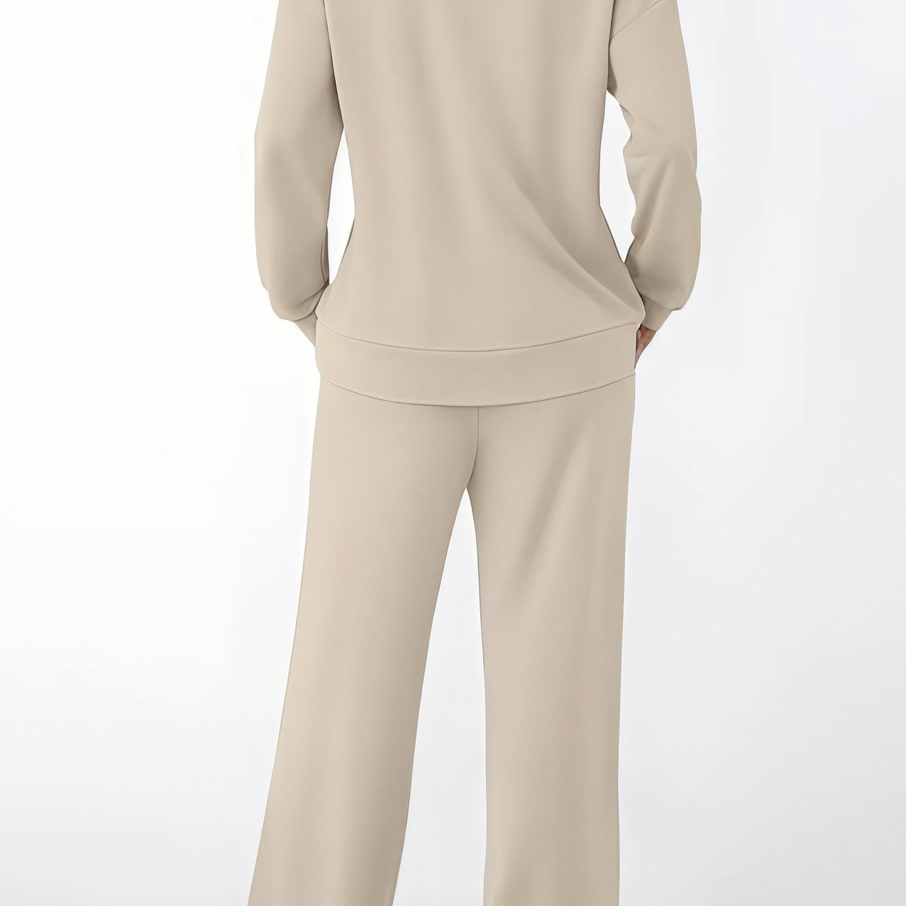 Conjunto casual chic de dos piezas con bolsillos y cordón, color liso.