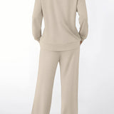Conjunto casual chic de dos piezas con bolsillos y cordón, color liso.