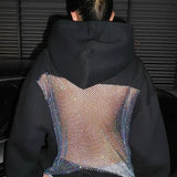 Sudadera con capucha informal y deportiva de manga larga con recortes de malla.
