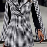 Blazer elegante con mangas largas y divididas y estampado pata de gallo estilo tweed
