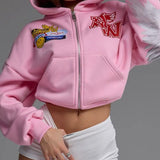 Sudadera con capucha y cremallera con estampado de motocicleta