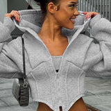 Sudadera con capucha corta asimétrica, elegante y sencilla