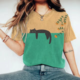 Camiseta de mujer - Corte clásico - Cuello redondo - Estampado gráfico de gato informal
