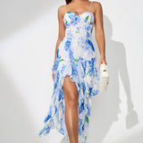 Vestido de noche con abertura y estampado floral