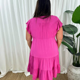 Vestido de mujer – Corte informal – Mangas con volantes – Cuello en V – Botones y cintura ajustable