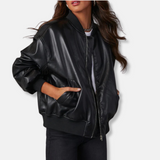 Chaqueta de mujer - Piel sintética - Corte holgado - Cuello alto acanalado