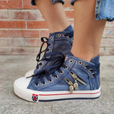 Zapatillas altas para mujer – Tejido transpirable – Cierre con cordones y cremallera – Estilo casual