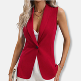 Chaqueta sin mangas para mujer – Corte entallado – Cuello redondo – Cierre de un botón