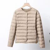 Chaqueta de plumas para mujer – Corte entallado – Ultraligera – Acolchada con botones – Largo hasta la cadera