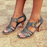 Sandalias de mujer – Tacón de bloque estable – Punta abierta – Tiras modernas con anillas