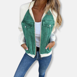 Chaqueta bomber para mujer – Mezcla de lana – Paneles vaqueros – Corte recto