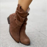 Botas de mujer - Gamuza elegante - Corte relajado - Correas y hebillas decorativas - Comodidad para el día a día