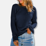 Camiseta de manga larga para mujer – Corte relajado – Punto gofre – Hombros caídos