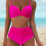 Bikini de mujer – Corte ajustado – Top cruzado con tirantes ajustables – Fruncido de cintura alta