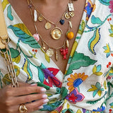 Conjunto de falda y top para mujer - Estilo cruzado - Mangas largas - Estampado floral - Fluido