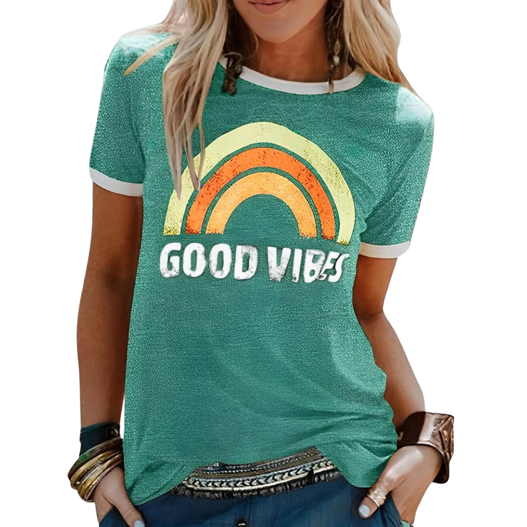 Camiseta de mujer – Corte holgado – Punto suave – Estampado vintage – Estilo casual