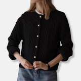 Cárdigan de mujer – Corte holgado – Punto de lana – Patrón de punto trenzado – Botones delanteros