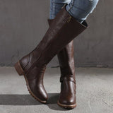 Botas altas para mujer - Piel lisa - Punta redonda - Tacón cuadrado cómodo - Hebilla decorativa