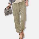 Pantalones de mujer - Tejido ligero - Corte holgado - Cintura elástica - Largo hasta el tobillo