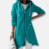Chaqueta sudadera para mujer – Corte holgado – Algodón – Capucha con cremallera – Largo hasta la mitad del muslo