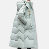 Chaqueta acolchada larga para mujer - Tejido - Corte holgado - Cuello alto con capucha