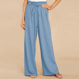 Pantalones anchos para mujer - Cintura alta - Tejido suave - Cintura ajustable - Comodidad elegante