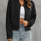 Chaqueta bomber para mujer – Corte corto – Acolchada – Cierre de cremallera – Ribete de canalé